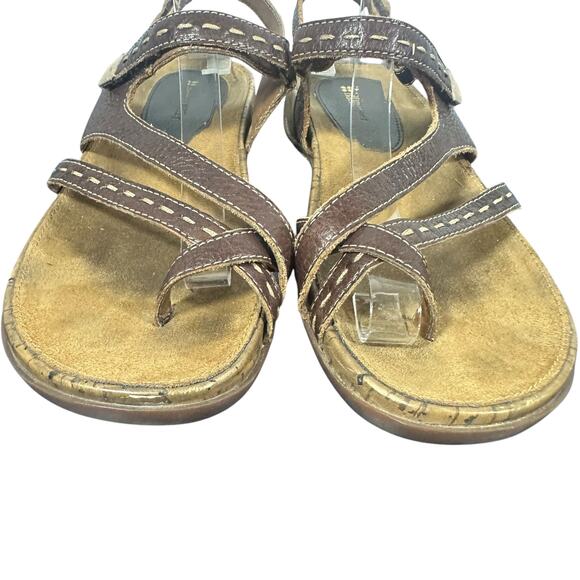 Naturalizer Brown Leather Strappy Sandals Size 9.5 Comfort Walking Cork Sole - Picture 3 of 9